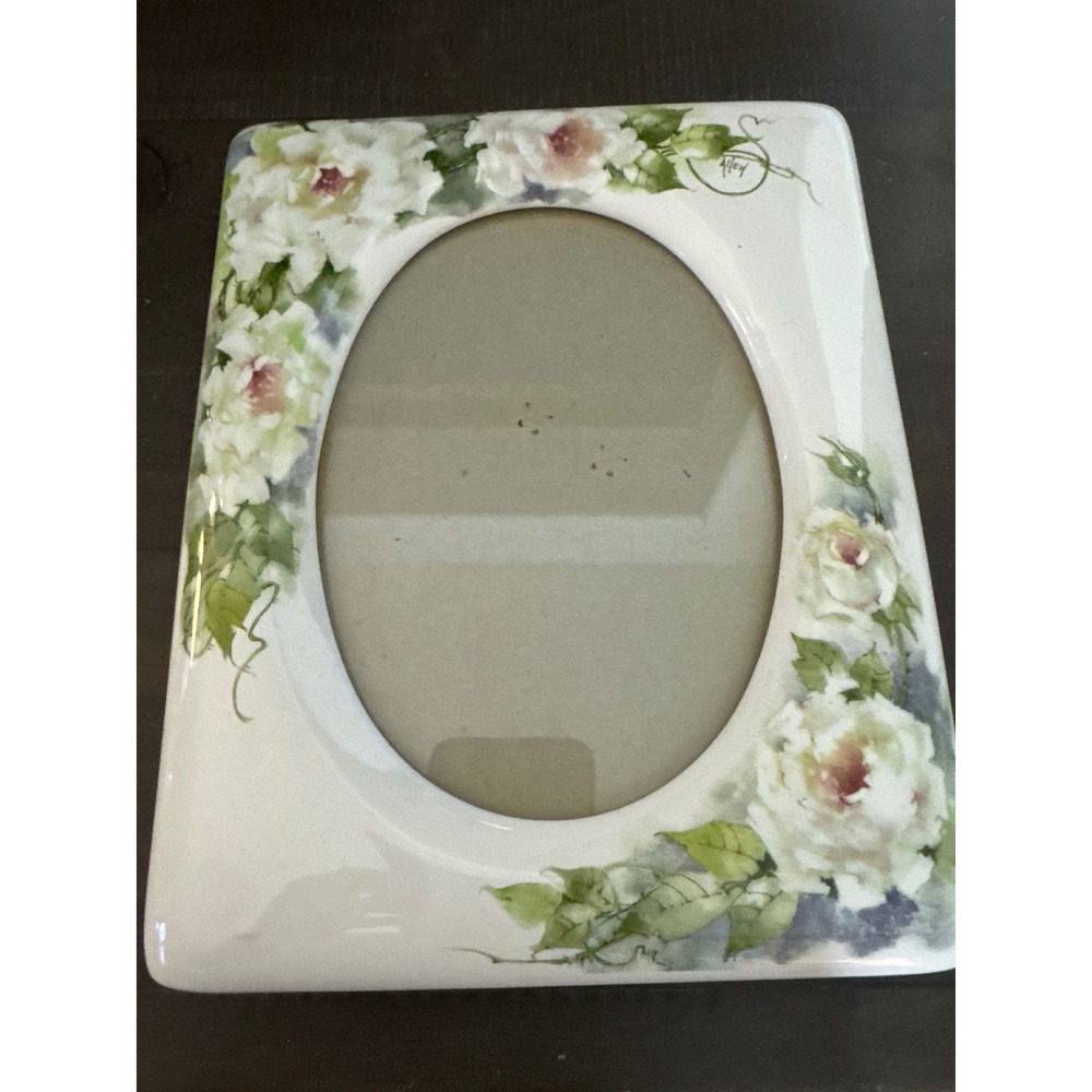 Vintage 1992 Terragrafics Ceramic Floral Picture Frame Hand Painted Roses 7x9